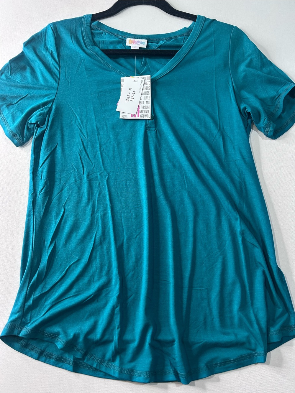 NWT Lularoe Medium Bailey Teal Button V-Neck Short Sleeve T-Shirt